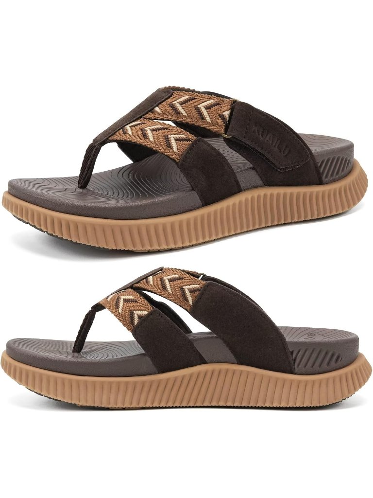 Women's Brown Rubber Summer Comfortable Arch Support Walking Thong Beach Sandals